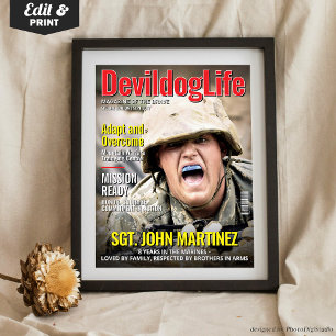 Custom Magazine Cover, Personalized Marine Soldier Poster