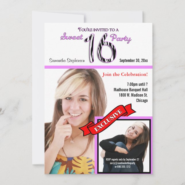 Custom Magazine Style Sweet 16 Party Invite (Front)