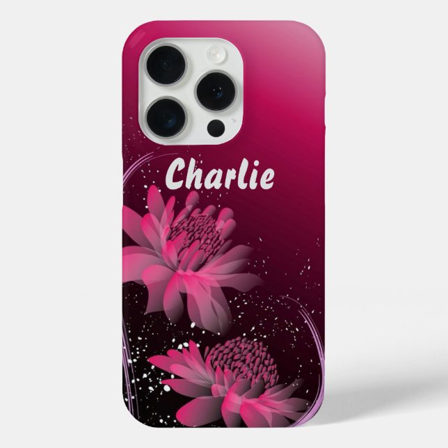 Custom Magenta Floral Elegance Monogram Case-Mate iPhone Case (Back)