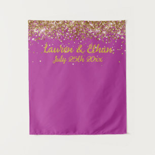 Custom Magenta & Gold Glitter Wedding Photo Booth Tapestry