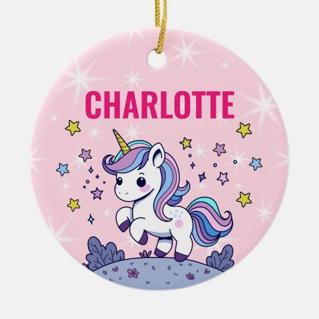Custom Magical Unicorn Personalised Ceramic Tree Decoration (Front)
