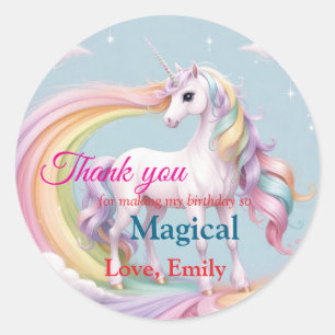 Custom Magical Unicorn Rainbow Birthday Party Classic Round Sticker