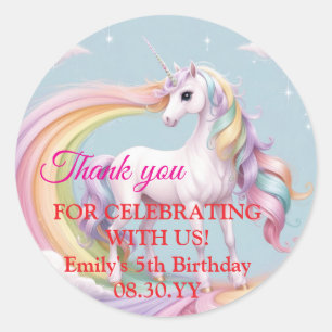 Custom Magical Unicorn Rainbow Birthday Party Classic Round Sticker