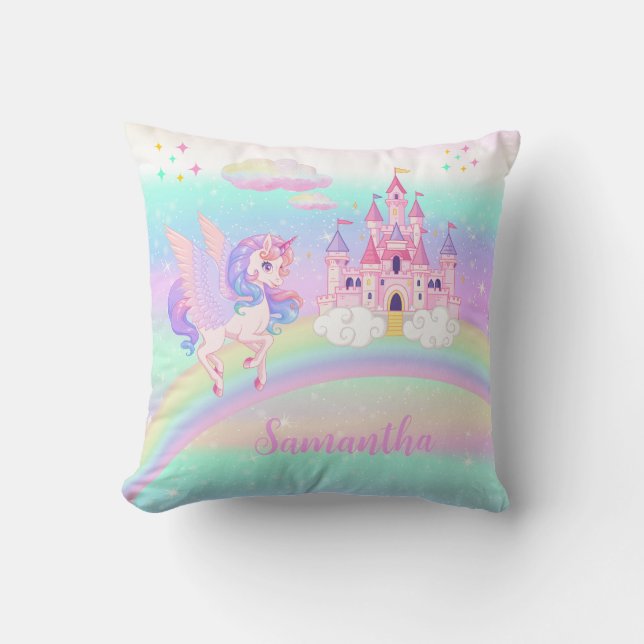 Custom magical unicorn rainbow  cushion (Front)