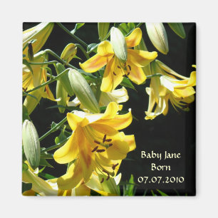 CUSTOM Magnet Baby Born Birth date Lilies magnet
