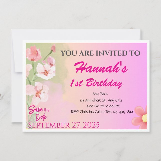 Custom Magnet Card Invitation for Girls (Front)