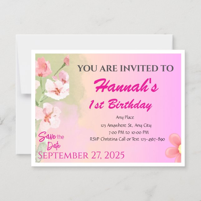 Custom Magnet Card Invitation for Girls (Front)