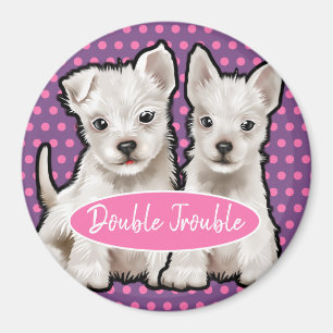 Custom Magnet double trouble cute puppies.