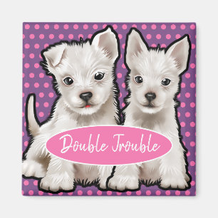 Custom Magnet double trouble cute puppies.