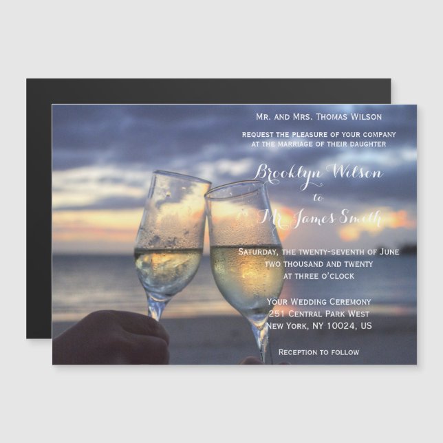 Custom Magnet Sunset On The Beach Wedding Invites (Front/Back)