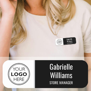Custom Magnetic Name Tag Logo Employee Black