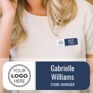 Custom Magnetic Name Tag Logo Employee Navy Blue