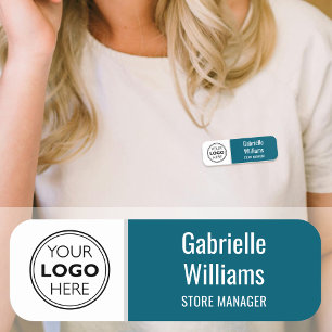 Custom Magnetic Name Tag Logo Employee Teal