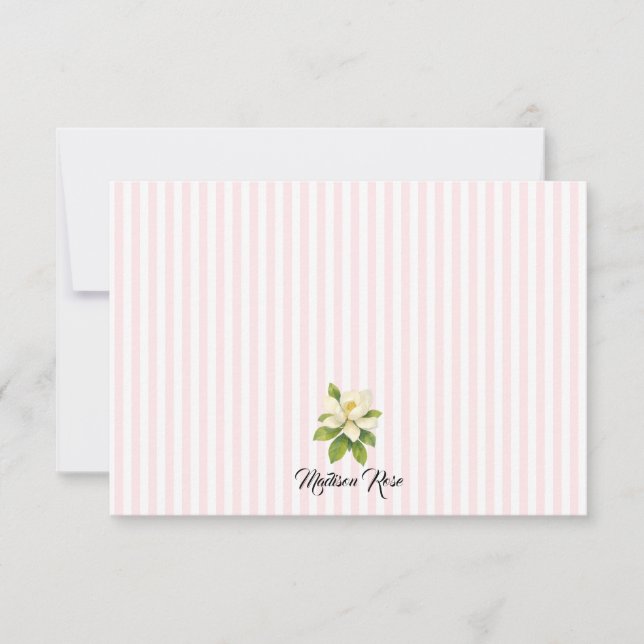 Custom Magnolia Painting Stripe Preppy Thank You Card (Front)