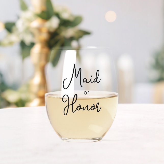 Custom Maid Of Honour Black Text Font Stemless Wine Glass (Insitu (Wedding))