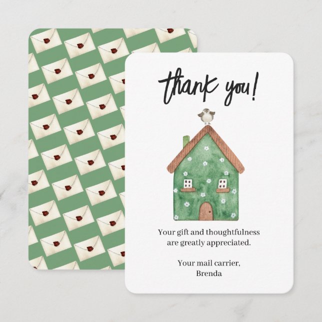 Custom Mail Carrier Watercolor House Thank You Card (Front/Back)