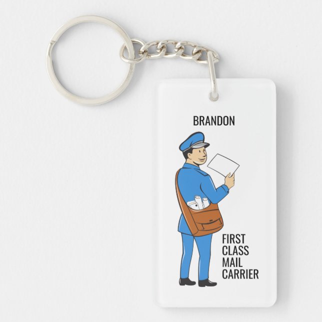 Custom Mailman Retro Letter Carrier Key Ring (Front)
