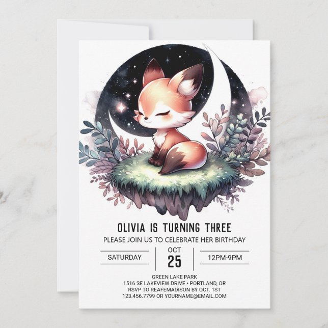 Custom Majestic Fox Birthday digital  Invitation (Front)