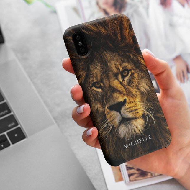 Custom Majestic Lion  Case-Mate iPhone Case (Available in most phone types and models.  Customize the name or leave it blank. )