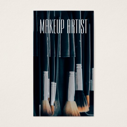 Custom Makeup Artist with Brushes in Background Business Card