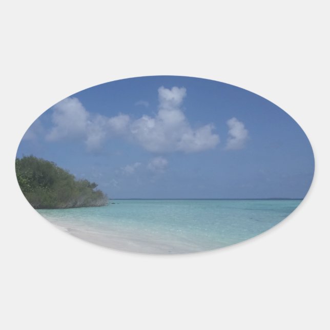 Custom Maldives Blue Sky Sea Sand Clouds Template Oval Sticker (Front)