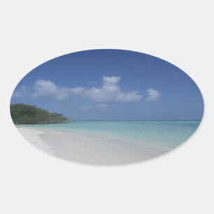 Custom Maldives Blue Sky Sea Sand Clouds Template Oval Sticker