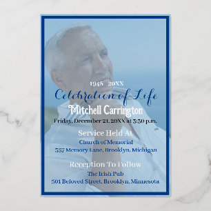 Custom Male Funeral Full Photo Foil Invitation