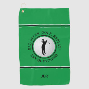 Custom Male Golfer Ball Green Monogram Funny Golf Towel