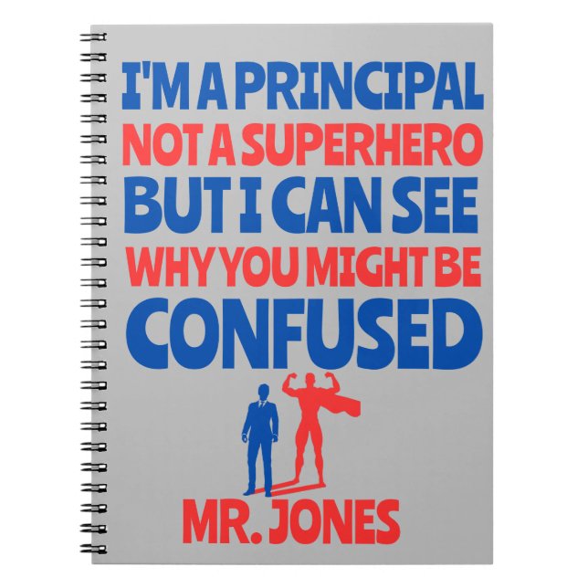 Custom Male Principal funny Superhero red blue Notebook (Front)