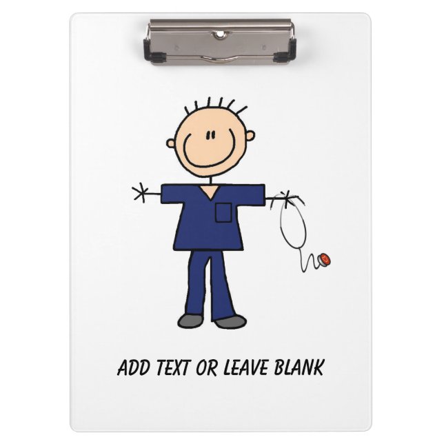 Custom Male Stick Figure Nurse Aide Clipboard (Front)