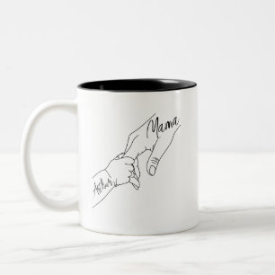 Custom Mama And Kids Holding Hands personalised  Two-Tone Coffee Mug