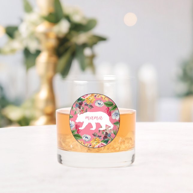 Custom Mama Bear On Chic Pink Floral Cocktail Whiskey Glass (Insitu (Wedding))