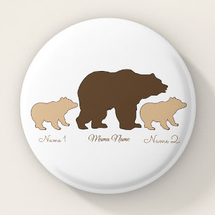 Custom Mama Bear With 2 Kid Names Mothers Day Gift 3 Cm Round Badge