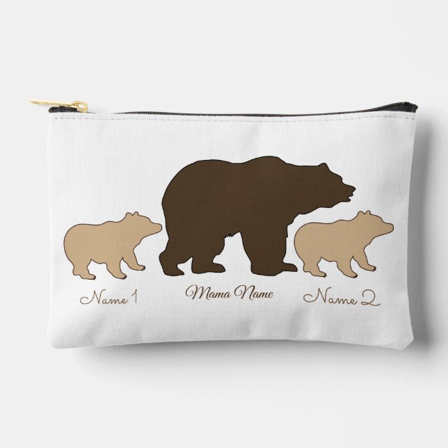 Custom Mama Bear With 2 Kid Names Mothers Day Gift Accessory Pouch (Front)