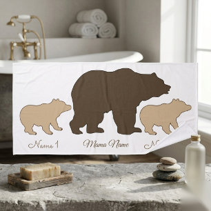 Custom Mama Bear With 2 Kid Names Mothers Day Gift Bath Towel