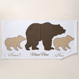 Custom Mama Bear With 2 Kid Names Mothers Day Gift Beach Towel