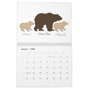Custom Mama Bear With 2 Kid Names Mothers Day Gift Calendar