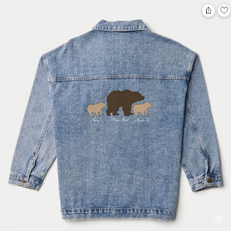 Custom Mama Bear With 2 Kid Names Mothers Day Gift Denim Jacket