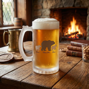 Custom Mama Bear With 2 Kid Names Mothers Day Gift Frosted Glass Beer Mug