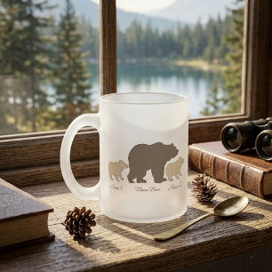 Custom Mama Bear With 2 Kid Names Mothers Day Gift Frosted Glass Coffee Mug
