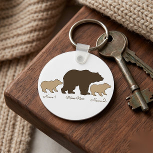 Custom Mama Bear With 2 Kid Names Mothers Day Gift Key Ring