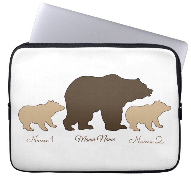 Custom Mama Bear With 2 Kid Names Mothers Day Gift Laptop Sleeve (Front)