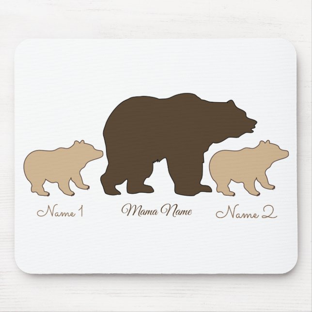 Custom Mama Bear With 2 Kid Names Mothers Day Gift Mouse Mat (Front)