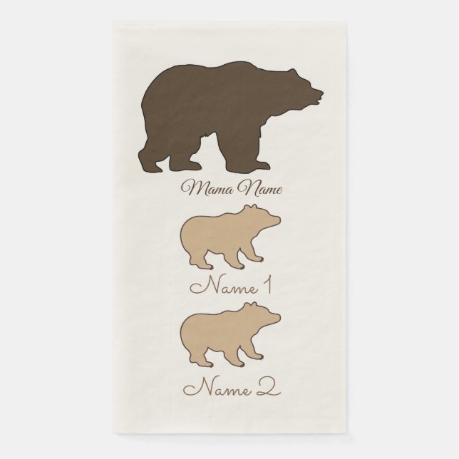 Custom Mama Bear With 2 Kid Names Mothers Day Gift Napkin (Front)