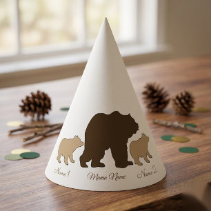 Custom Mama Bear With 2 Kid Names Mothers Day Gift Party Hat