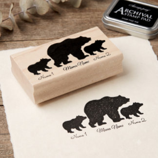Custom Mama Bear With 2 Kid Names Mothers Day Gift Rubber Stamp