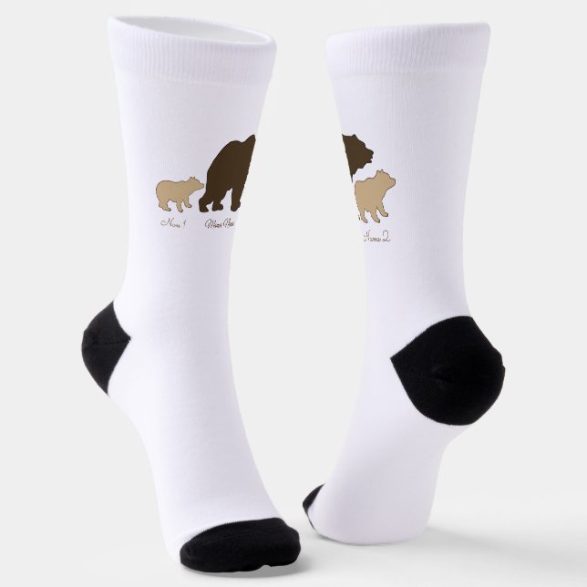 Custom Mama Bear With 2 Kid Names Mothers Day Gift Socks (Angled)