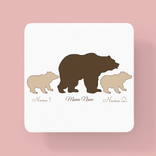 Custom Mama Bear With 2 Kid Names Mothers Day Gift Square Paper Coaster