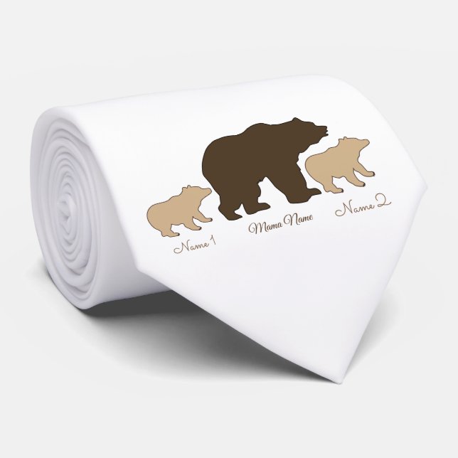 Custom Mama Bear With 2 Kid Names Mothers Day Gift Tie (Rolled)
