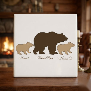 Custom Mama Bear With 2 Kid Names Mothers Day Gift Tile